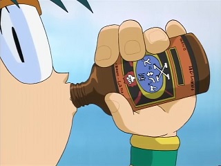 Jou is enjoying an energy drink known as "Genkizu X"