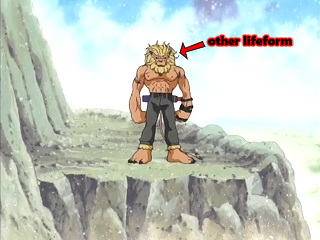 Leomon from their previous ambush with a red arrow pointing at him and the label "other lifeform"